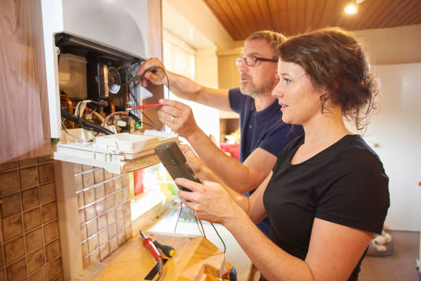 heating and cooling system inspection inside home
